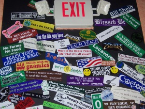 A collage of bumper stickers in Great Barrington, Mass.