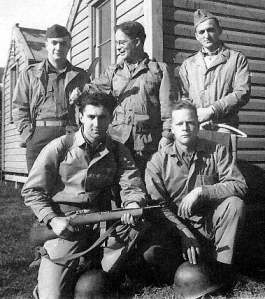 San Diego September 1942. Top Row: Capt. Don E. Farkas, Dr. Agar, Lt. Gilbert.  Bottom Row: Lt. Govedare holding Reising SMG and Lt. Bonnyman. Courtesy of the Farkas family