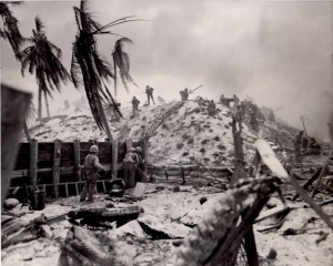 Bonnyman led the assault on this Japanese bunker at Tarawa.  The arrow may (or may not) point to him